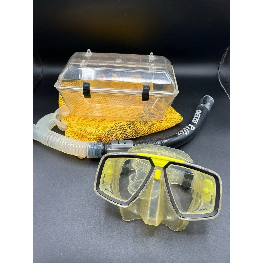 Vtg Technisub Aqualung Dive Mask & Delta Reflex Snorkel Set Scuba